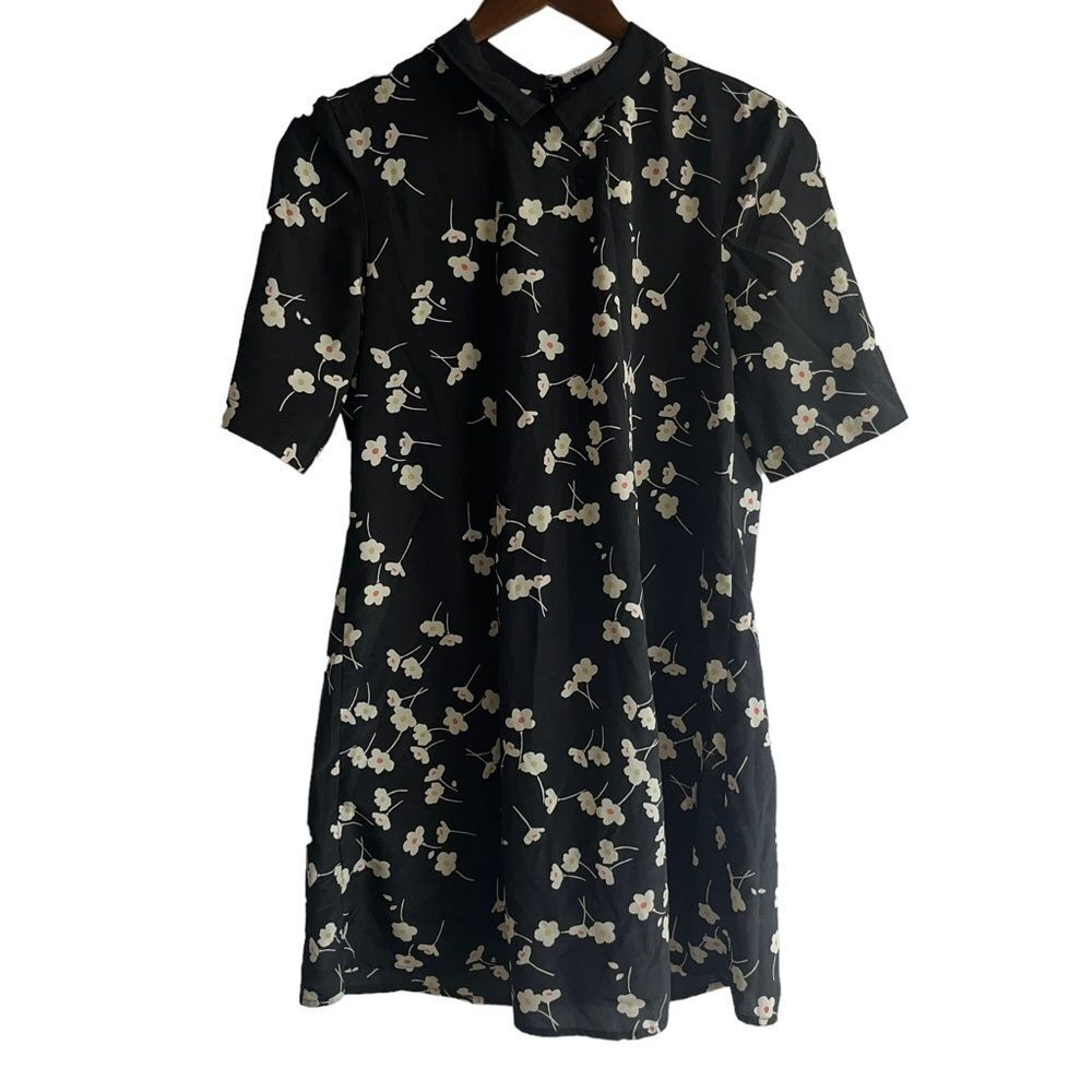 BCBGeneration Black Floral Collared Short Sleeve Dress